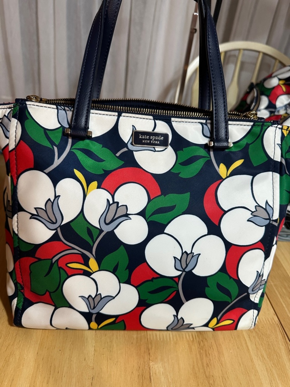 kate spade Navy Floral Tote with Red & White Blooms